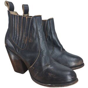 Freebird Morgan Distressed Leather Ankle Boots Size 7 Heel Booties Black